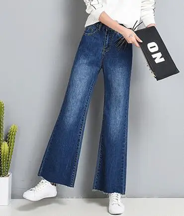 Casual jeans denim plus size cotton blend wide leg pants for women high waist capris autumn spring new fashion loose hdq0701 | Женская
