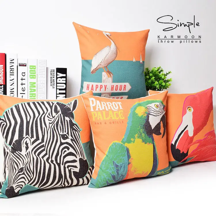 Тропические животные Фламинго Подушка с изображением попугая белье зебра птица