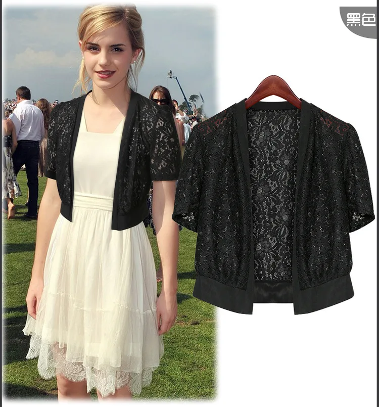 Тонкая Цветочная кружевная черная белая женская Повседневная Верхняя одежда с