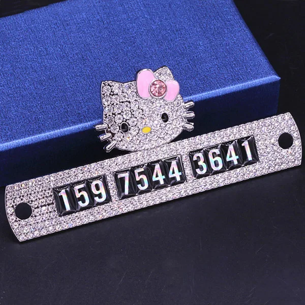 Normal number Шикарный милый мультфильм hello kitty Автомобильная временная парковка телефонная карточка пластина авто Сплав с алмазными креативными пластинами - Название цвета: Normal number