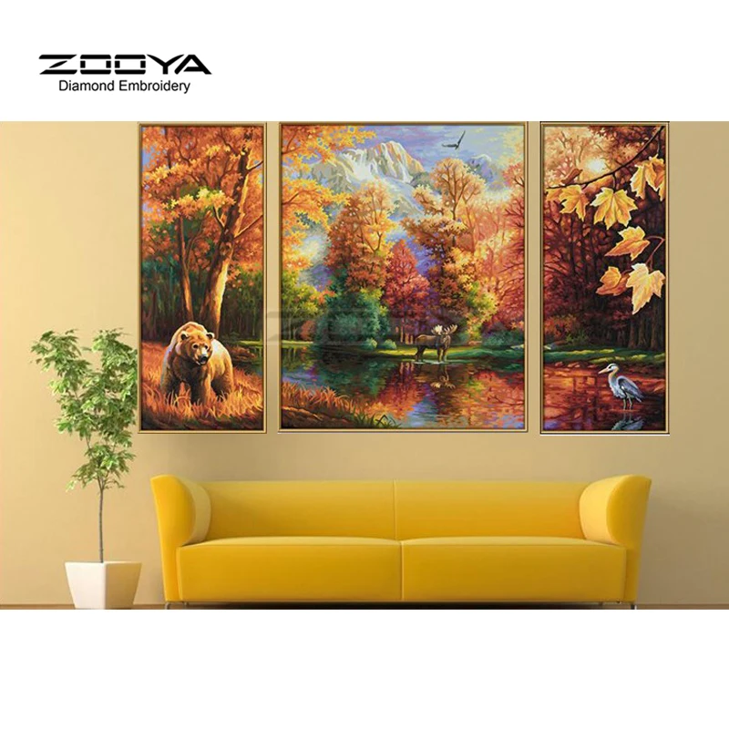 ZOOYA Алмазная вышивка 5D DIY алмазная живопись живописный лес медведь 3 шт. крестиком