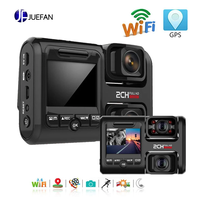 JUEFAN двойной видеорегистратор WiFi GPS 1080P передний и задний Автомобильный с 2 0