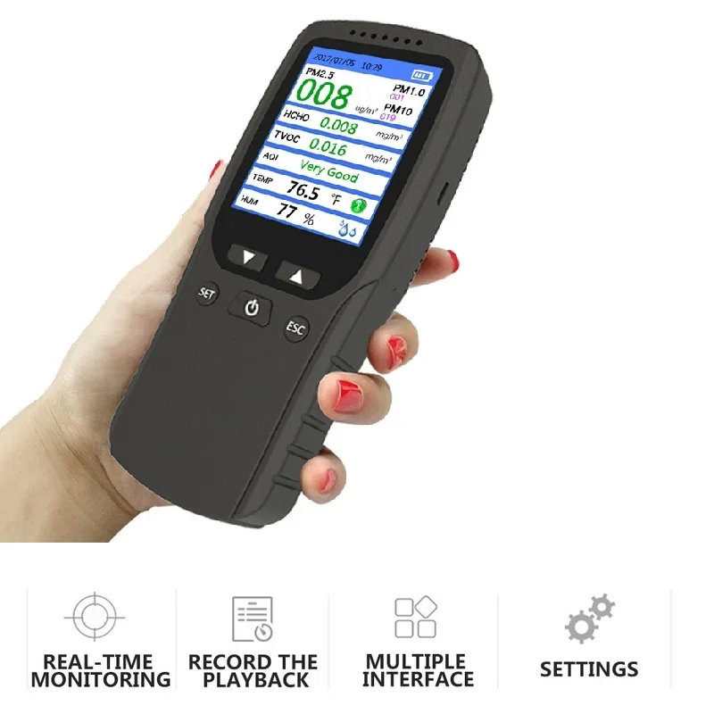 

PM1.0 PM2.5 PM10 Digital Monitor TVOC HCHO Formaldehyde Detector Household Gas Temperature Humidity Meter Air Quality Analyzer