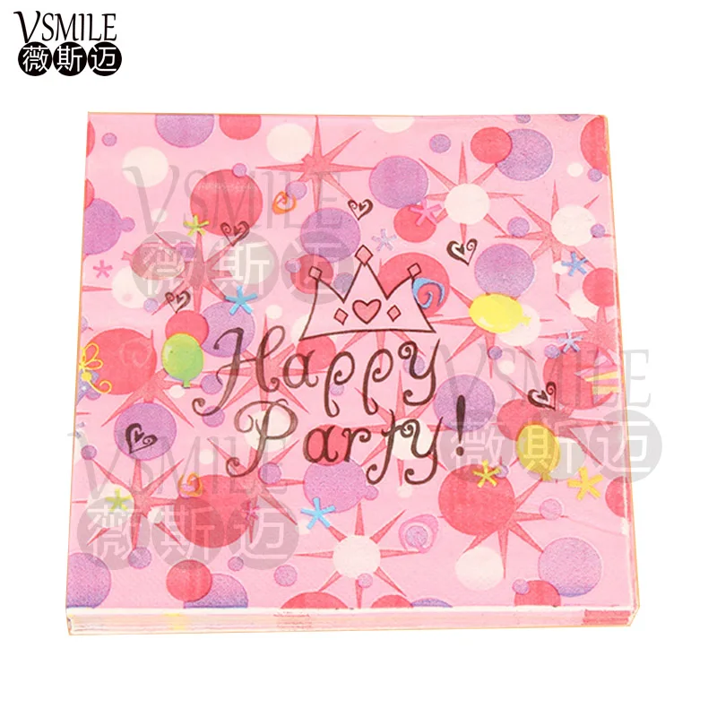 20 шт./пакет розовое сердце Корона Дизайн Happy Party темы бумажные салфетки для детей