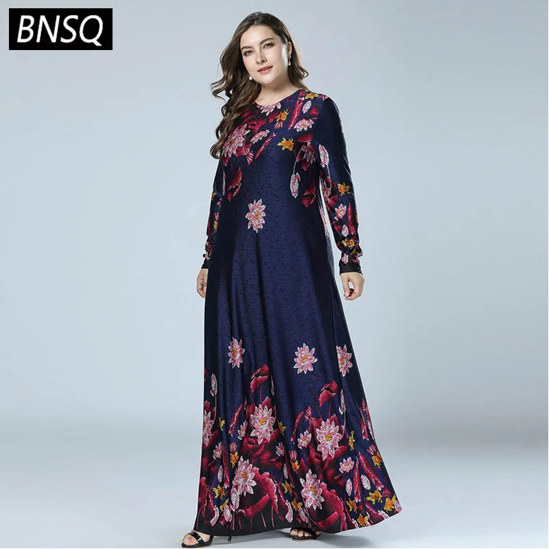 BNSQ Весна 2019 винтажные жаккардовые качели Макси платья с длинным рукавом o