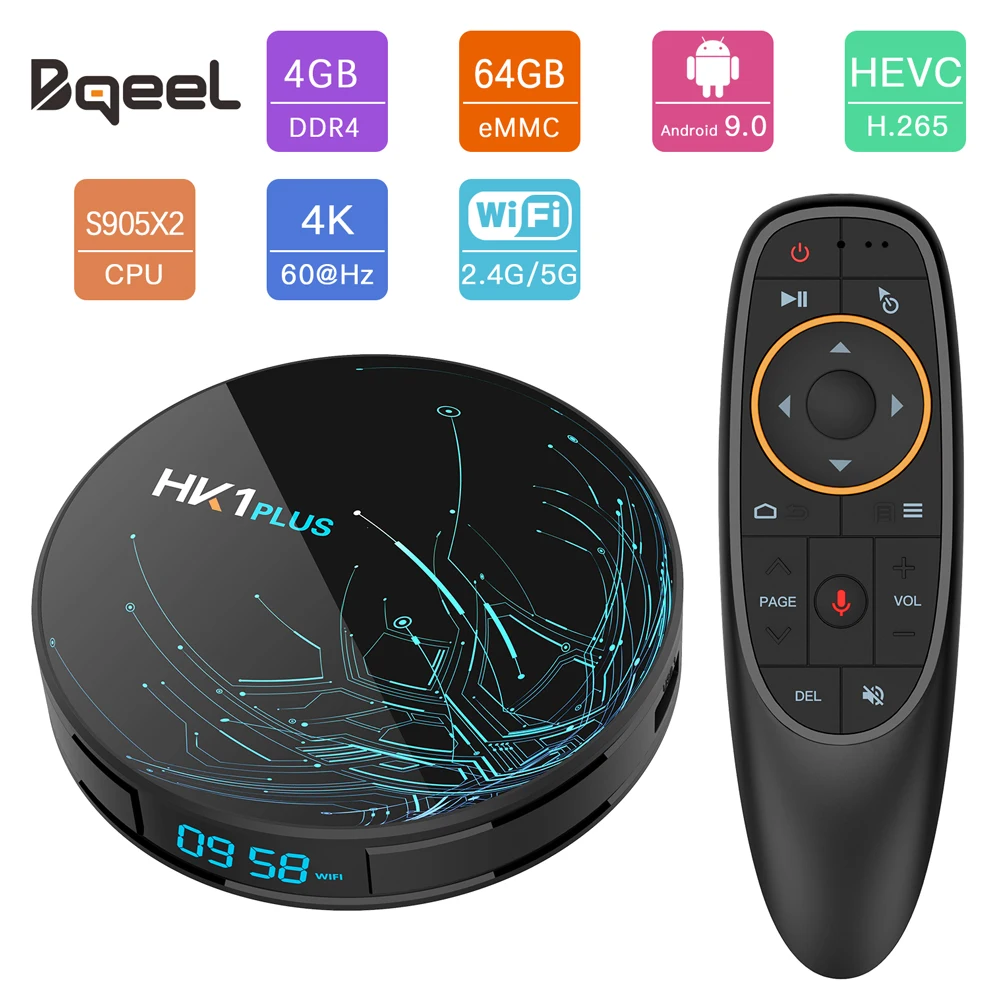 Bqeel tv BOX Android 9 0 Smart HK1PLUS Amlogic S905X2 DDR4 4 Гб 64 Wifi Box проигрыватель Google 4K 3D set top