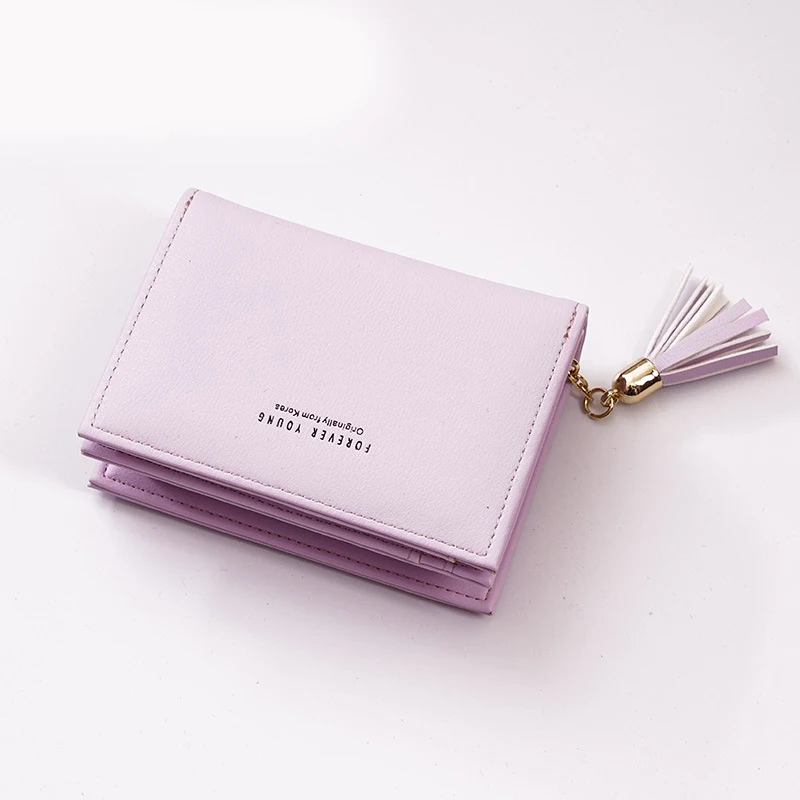 

MINOFIOUS Fashion PU Leather Purse Tassel Short Wallet Credit Cards Money Mini Wallet Coin Soft Leather Female Clutch Purse