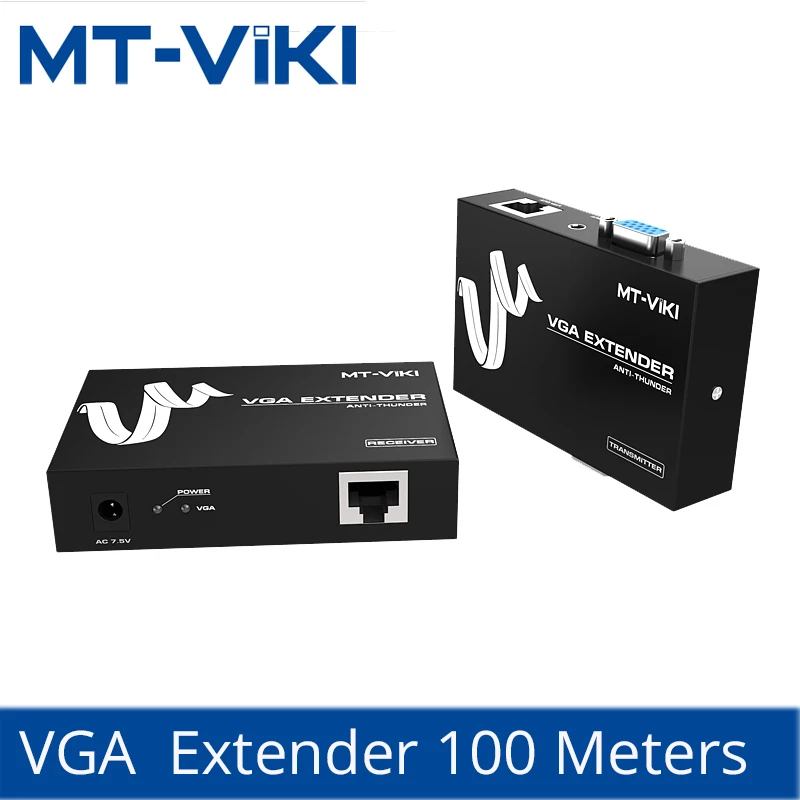 MT-Viki VGA Extender 100M VGA Video Audio Extender Repeater over UTP by 1 RJ45 CAT5e / 6LAN Cable MT-100T