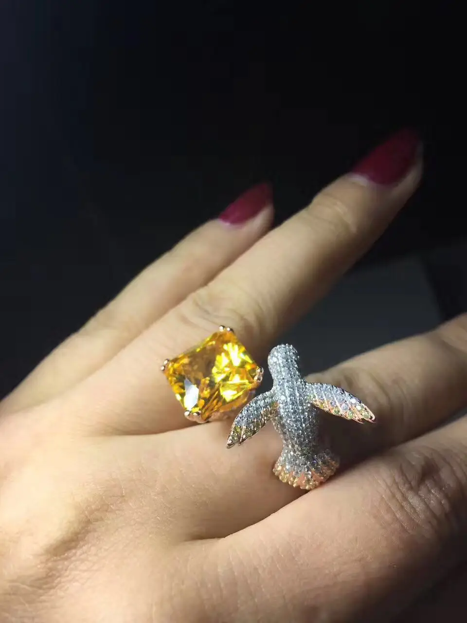 

cocktail ring 925 sterling silver with cubci zircon hummingbird ring adjustable size high quality fine women jewelry