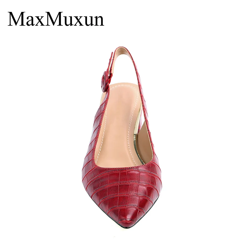 MaxMuxun Женщины Sexy Slingback острым носом туфли на высоком каблуке Блестящий каблук