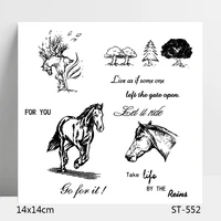 zhuoang running horse pine trees clear stamps for diy scrapbookingcard makingalbum decorative silicon stamp crafts