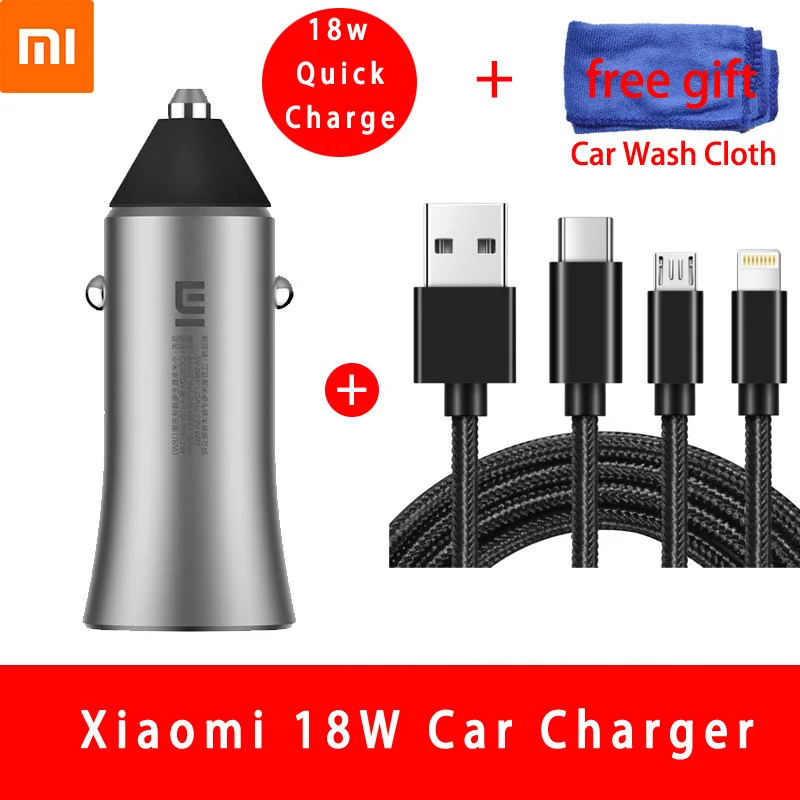 Оригинальное автомобильное зарядное устройство для Xiaomi 18 W Quick Charge mi металлический корпус Dual USB для мобильного iPhone samsung huawei Xiao mi Tablet быстрая зарядка