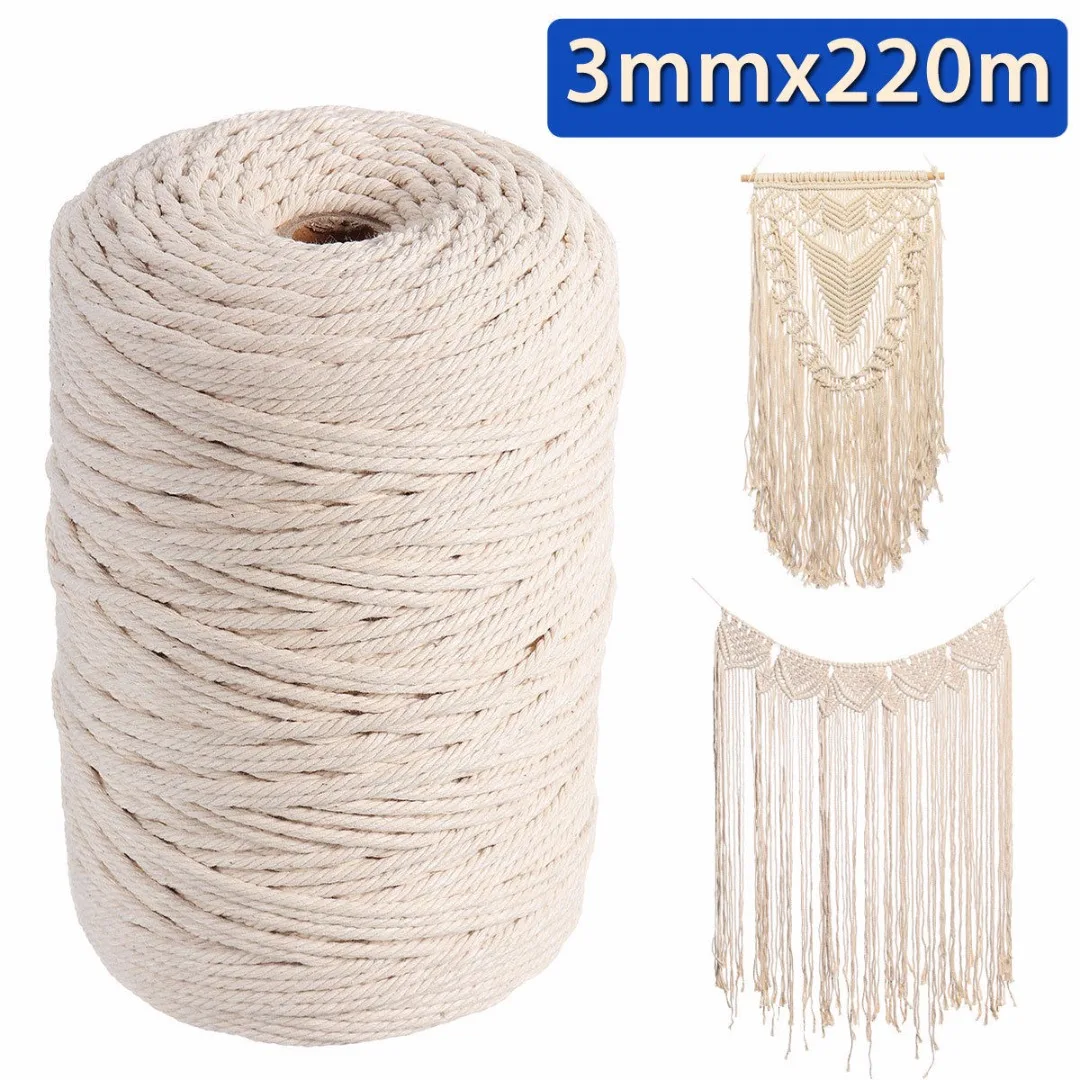 

JX-LCLYL New 3mm*220m Natural Beige Cotton Twist Cord Rope Artisan Craft Macrame String