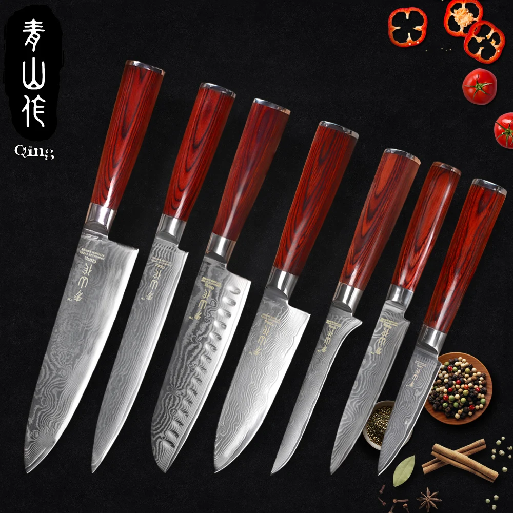 Цин VG10 ножи из дамасской стали комплект японский Кухня ножей красно-коричневый