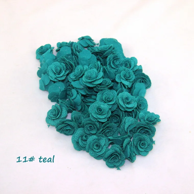 11 teal 24 шт./пакет искусственная Камелия цветок 2,5 см Шифоновый Цветок для волос DIY принадлежности Свадебный букет домашнее украшение - Цвет: 11 teal