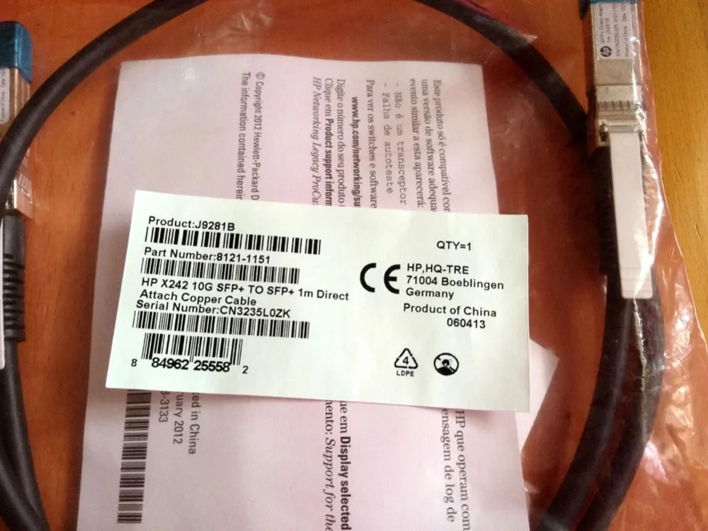 Free Shipping ProCurve X242 10GbE SFP+ to 1M Direct Attach Copper DAC Cable J9281B |