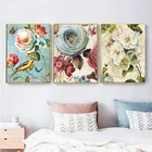 Винтажная цветочная картина с рисунком животных, Скандинавское украшение для дома, постеры и принты, Настенная картина для гостиной, без рамки