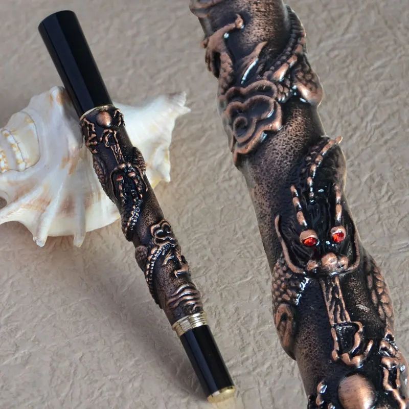 Роликовая шариковая ручка JINHAO 41 золотистая с драгоценным чеканка Хрустальная