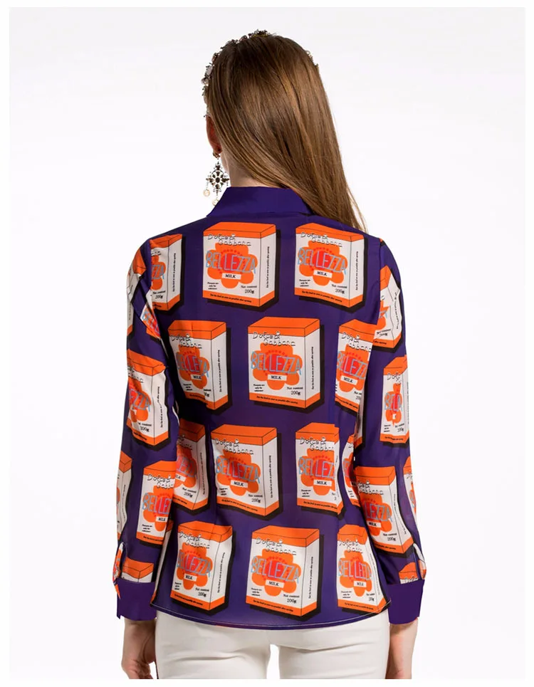 New Arrival 2019 Spring Summer Women's Turn Down Collar Long Sleeves Letters Geometric Printed Fashion Designer Shirts |