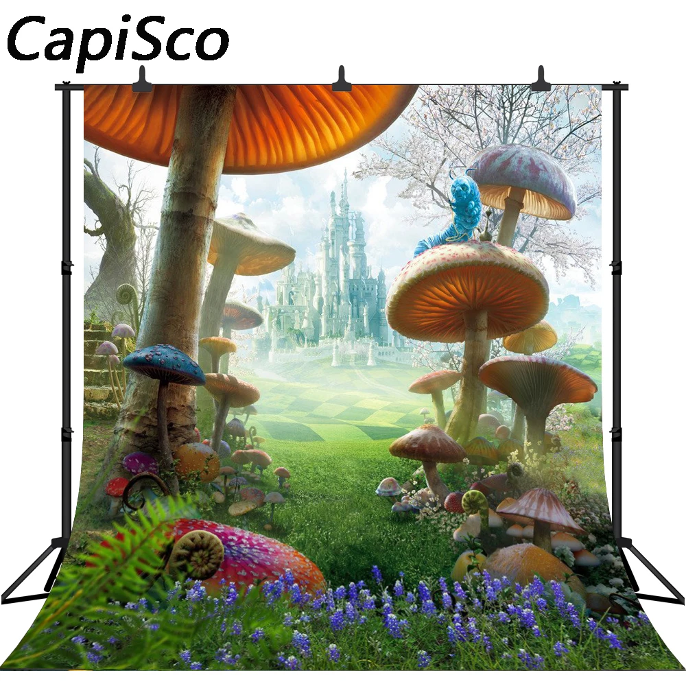 Фотозадник Capisco Fantasy Fairy Tale Wonderland Mushroom Castle для фотосессий, персонализированный фон для студийных съемок.