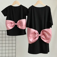 mom and daughter family matching clothes short sleeve t shirt black tshirt with pink bow mommy and me mum t shirt tops