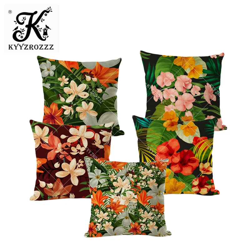

Summer Natural Flower Cushion Cover Leaf Exotic Garden Plant Pattern Sofa Pillowcase.