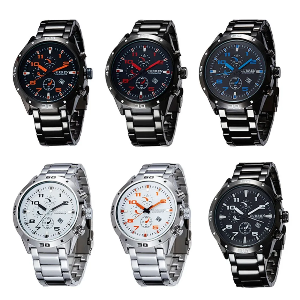 Мужские наручные часы из нержавеющей стали с Лунными фазами и календарем для