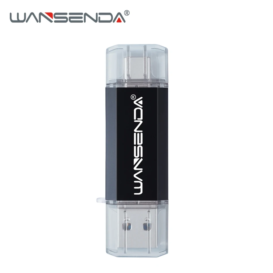 Usb 3,0 WANSENDA type C OTG флеш-накопитель металлический USB флэш-накопитель 16 ГБ 32 ГБ 64 Гб 128 ГБ 256 ГБ usb-носитель Флешка с углублением под большой палец-накопитель - Цвет: Черный