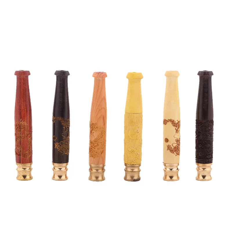 Урожай Ebony Резной Дракон Стержень Фильтр Сигареты Мундштук Pattern Высокого