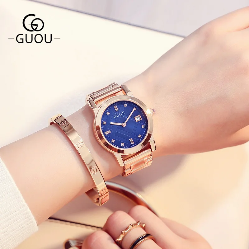 Часы GUOU женские кварцевые со стразами с календарем|reloj brand|reloj relojreloj women |