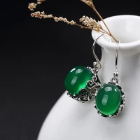 925sterling silver antique pattern mosaic green chalcedony lady high grade multi touch earrings