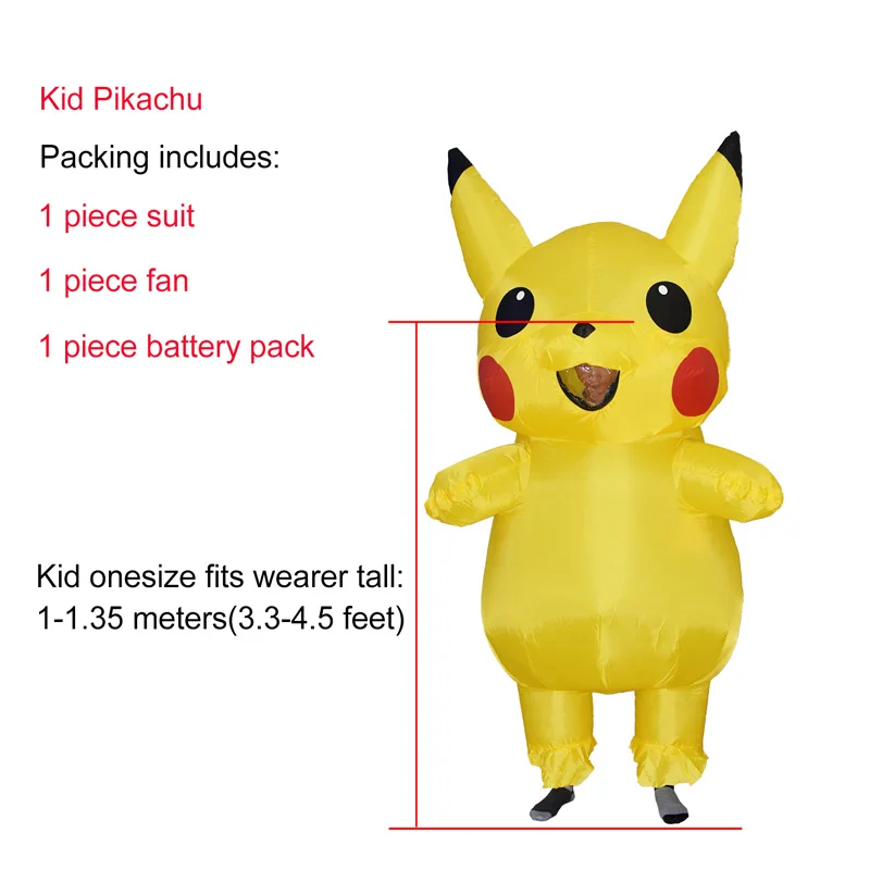Kid Size JYZCOS Пикачу надувной костюм с покемонами костюм талисмана Хэллоуин Детский костюм для вечеринок Пурим Рождественский Карнавальный костюм для взрослых и детей - Цвет: Kid Size