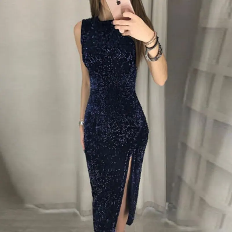 BacklakeGirls, новинка, для ночного клуба, сексуальное, с блестками, без рукавов, Русалочка, коктейльное платье, шикарное, с разрезом, с круглым вырезом, для коктейля, вечерние