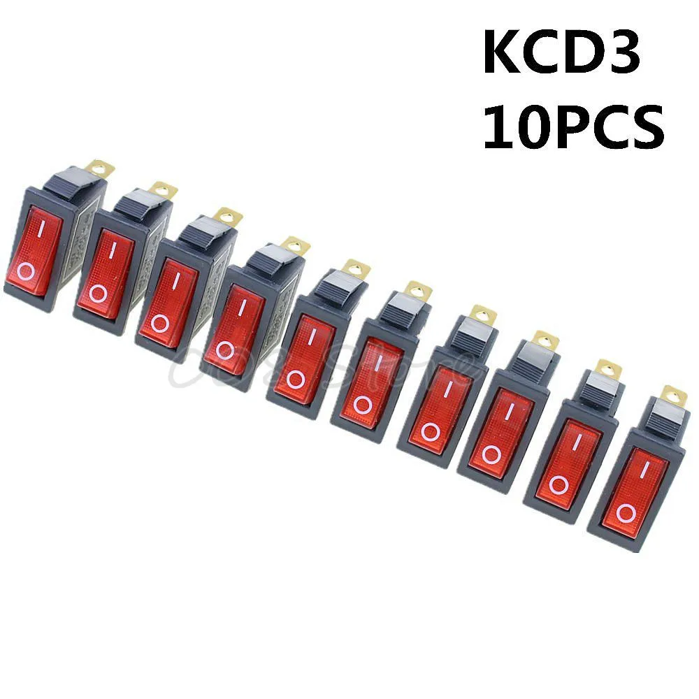 Промо-акция! 10 шт. 3 Pin SPST неоновый светильник вкл/выкл кулисный переключатель переменного тока 250 V/10A 125 V/15A KCD3 красный