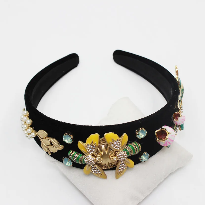 Baroque Wide Bee Headbands with Gems Jewelled Head Band Luxury New Design Party Hair Women Diamond Chic Wedding Accessories |