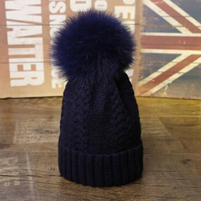 Women Nary Blue Модные новые помпоны из лисьего меха и норки, 15 см, Skullies Beanies, шапки для женщин и детей, зимние однотонные шерстяные теплые шапки Skullies Beanies - Цвет: Women Nary Blue