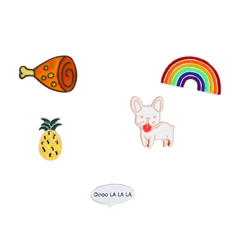 Dog Rainbow 2-5 шт./компл. Кошка Собака Панда Пингвин мультфильм Броши в виде животных пчела кролик фрукты эмаль шпильки Кнопка Pin джинсовые куртки Pin Детские украшения - Окраска металла: Dog Rainbow