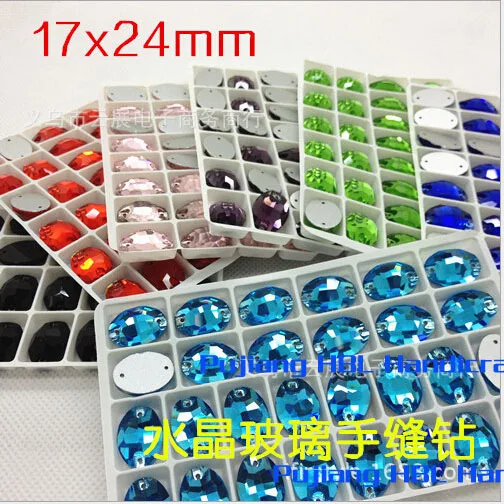 

14PCS 17X24MM 2 Holes Hot Pink Oval Sew On Crystal Rhinestone FlatBack Buttons Garment Accessaries