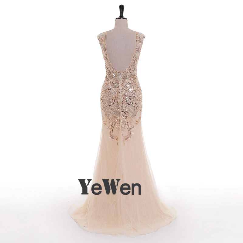 Роскошные спинки бисер блестками Русалка Вечерние платья 2018 Пол Длина V средства