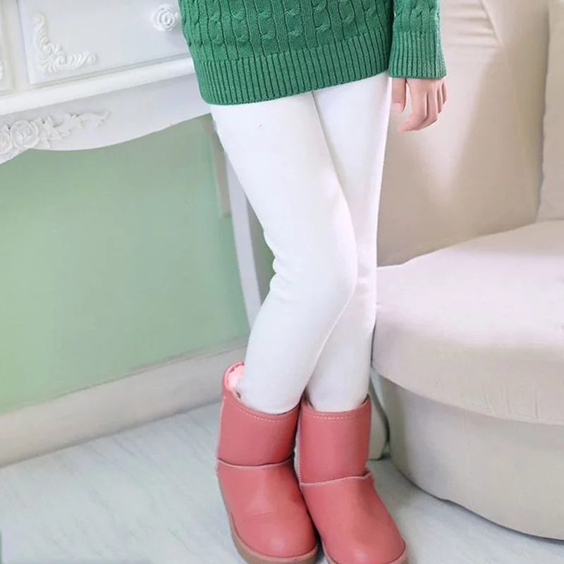 Light plate white Autumn Winter New Girls Leggings Cotton Velvet Warm Candy Color Girl Casual Pants 4-11 Year Children Pants - Цвет: Light plate white