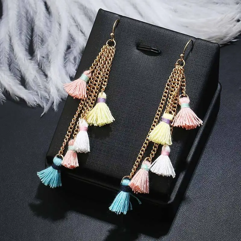 LiuXSPTrendy Многослойные хлопковые серьги с кисточками для женщин цепочка из сплава