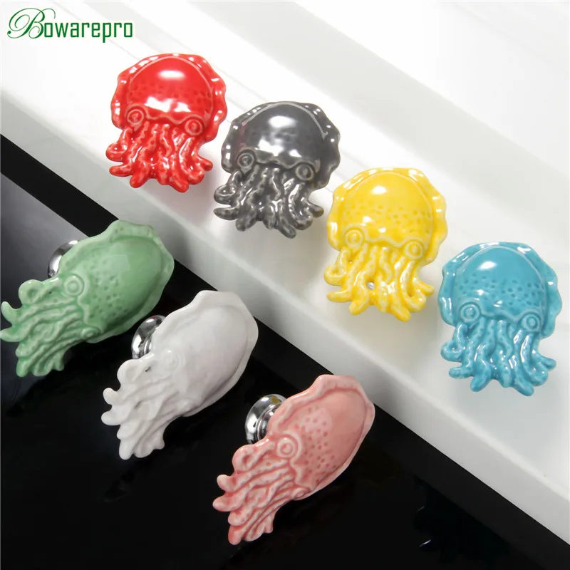 Новейшая креативная керамическая дверная ручка Осьминог с морским животным для