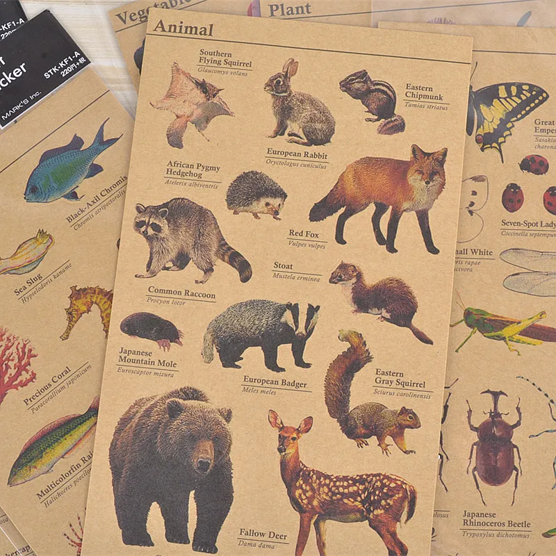 1 х винтажная крафт бумага с мультяшным животным наклейки для скрапбукинга