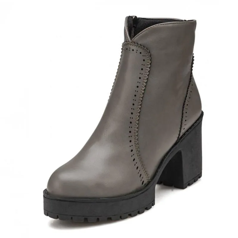 Женщины Сапоги Мода Молнии Круглым Носком Мартин На Высоком Каблуке