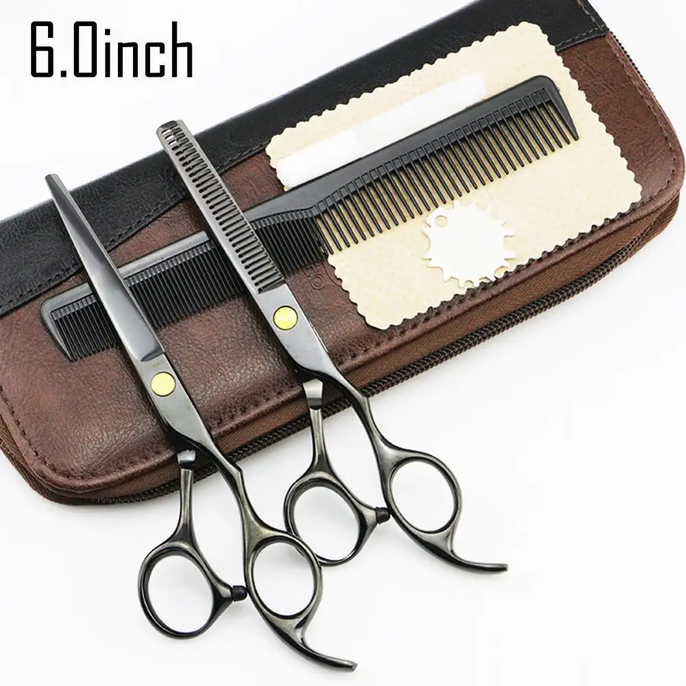 6.0inch 2 ножницы+ 1 сумка 5,5/6 дюймов Высокое качество Профессиональные Парикмахерские ножницы для стрижки волос Парикмахерские ножницы наборы Истончение Салон - Цвет: 6.0inch