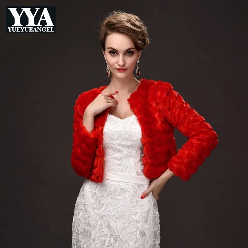 Женская меховая накидка короткая красная Свадебная из искусственного меха