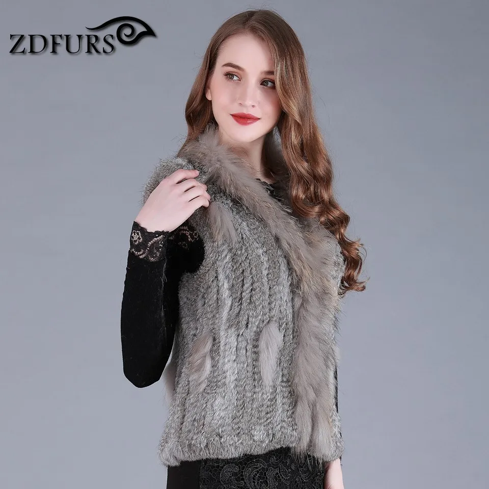 ZDFURS * Новый Классический женский жилет из натурального кроличьего меха с