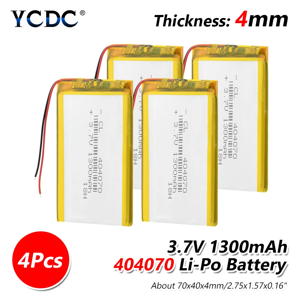 Полимерная батарея 1300 mah 3,7 V 404070 умный дом MP3 колонки литий-ионная батарея для dvr, gps, mp3, mp4, MID PDA psp power Bank, электронная книга - Цвет: 4 Pieces