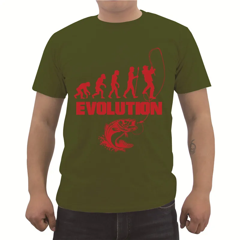 Fishinger Evolution, летняя мужская футболка с коротким рукавом, хлопковая футболка, повседневные мужские футболки для фитнеса, топы, футболки, уличная одежда - Цвет: Army green