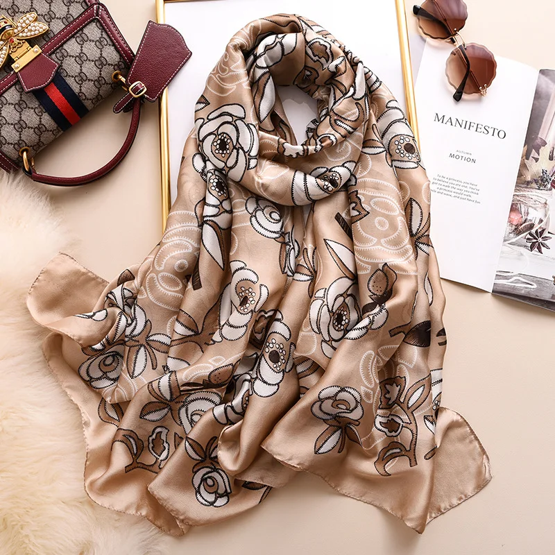 Brand Designer Silk Scarf Women New Printed Shawls and Wraps High Quality Pashmina Ladies Gift Large Soft Foulard Hijab